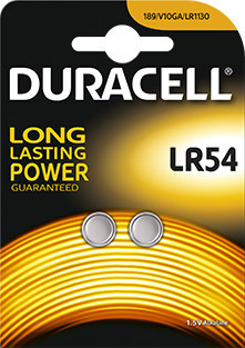 Baterie Duracell LR54, AG10, G10A, V10GA, 189, LR1130, RW89, SR54, 389, 390, 554, 1,5V, blistr 2 ks